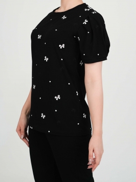 تیشرت ارغوان طرح پاپیونی سرخابی کرم مشکی