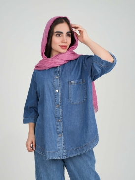 شومیز  رایکا رنگ سرمه ای آبی آسمانی ذغالی 