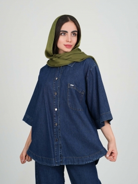 شومیز  رایکا رنگ سرمه ای آبی آسمانی ذغالی 